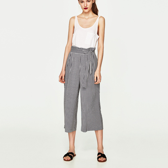 Nwt Zara Cropped Trousers In Plaid Sz S 